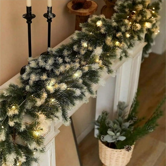 Darzheoy 6FT Snow Flocked Norfolk Pine Garland Christmas Garland Decorations Cedar Garland Artificial Realistic Pine Garland for Mantle Fireplace Wall Table Holiday Xmas Decor