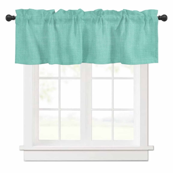 Vintage Linen Valances for Windows Pastoral Aqua Linen Texture Farmhouse Rod Pocket Curtain Valance Window Treatment Short Curtains for Kitchen Living Room, 60"x18"