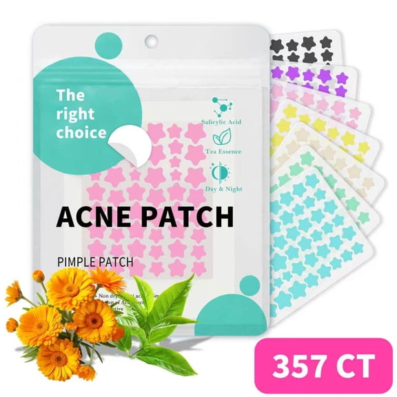 Pimple Patches for Face, Hydrocolloid Acne Patches, Colorful Superstar Patches Spot Stickers, Cute Star Zit Covers, 357 Count | 4 Sizes (8mm/9mm/11mm/14mm)