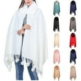 thumbnail image 5 of Xfvqtps Women Long Cape Faux Fur Collar Cloak Tassel Hem with Plush Pompom Open Front Solid Color Thickened Warm Loose Windproof Coldproof Warm Winter Long Coat Blue, 5 of 5