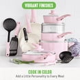 thumbnail image 5 of GreenLife - Juego de ollas y sartenes antiadherentes de cerámica de agarre suave, 18 piezas, sin PFAS, con tapa y utensilios de cocina, apto para lavavajillas, color rosa suave, 5 of 5
