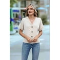 thumbnail image 5 of Womens Summer Tops 2025 Waffle Knit Button Down Shirts Casual V Neck Short Sleeve Shacket Jacket Dressy Blouses M, 5 of 9