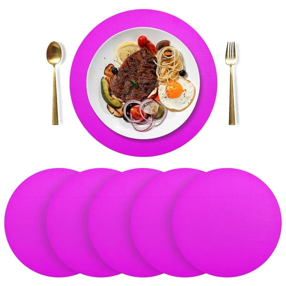 Round Placemats Plate Mats 15 Inch Non-Slip Heat Resistant Washable PVC Set Table Decoration for Kitchen Dining Magenta Color
