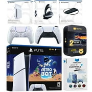Sony PlayStation 5 Astro Bot Slim Digital Bundle with Disc Drive, Pulse Elite Headset, Extra Controller, Vertical Stand, MightySkins Voucher and 2 Year Extended Warranty - Chroma Pearl