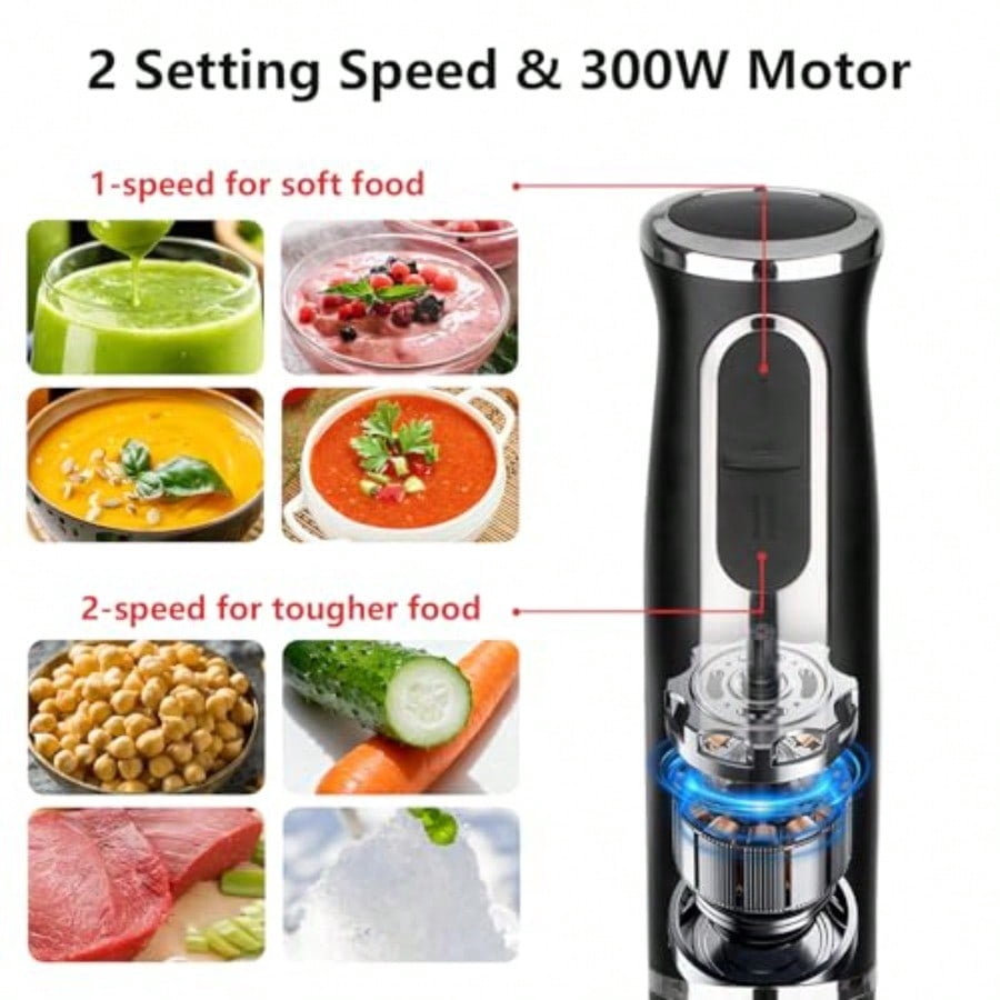 Immersion Blender Handheld 300W Hand Blender with 2 Mixing Speed and Stainless Steel Blades Emulsion Blender Handheld for Kitchen Shakes Puree or Baby Food