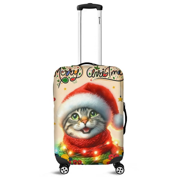 Merry Christmas Santa Manx Scarf Twinkling Lights Xmas Holiday Travel Luggage Cover Cat Lover Kitten Owner Gifts Suitcase Dust Protective Decor - 00022