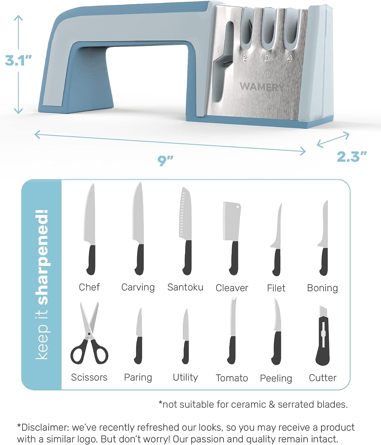 Knife & Scissors Sharpener, 4-Stage Pull-Through with Scissors Slot, Diamond & Ceramic Stages, Non-Slip Base, Ergonomic Handle - Restores Straight & Lightly Serrated Edges