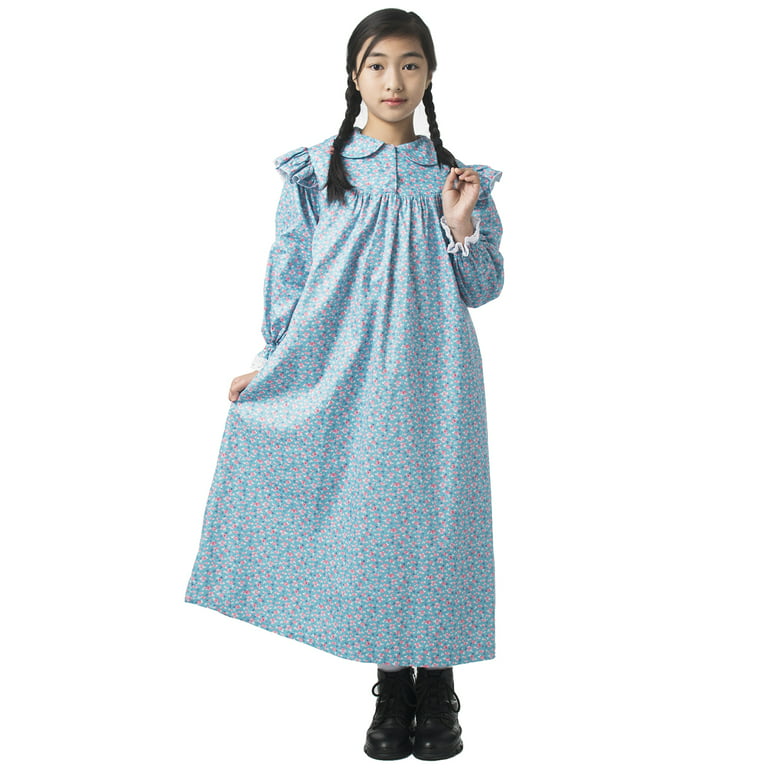 GRACEART Pioneer Girl Costume Colonial Prairie Dress Dark Blue