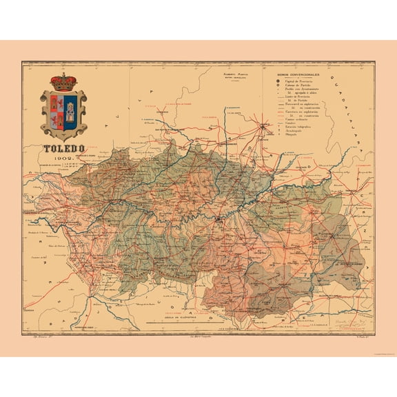 Historic Map - Toledo Spain - Martine 1904 - Vintage Wall Art