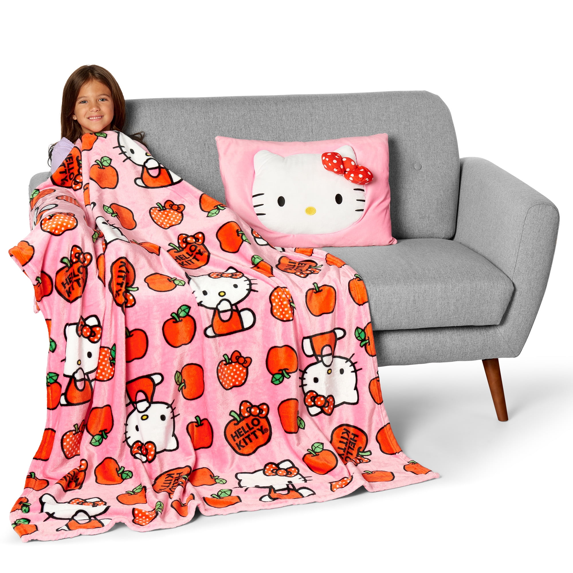 Sanrio Hello Kitty Forever Sweet Silk Touch Throw Blanket 50X60 inches with Plush Pocket Pillow 14X20 inches – Ultra Soft Plush Character Pillow for Kids