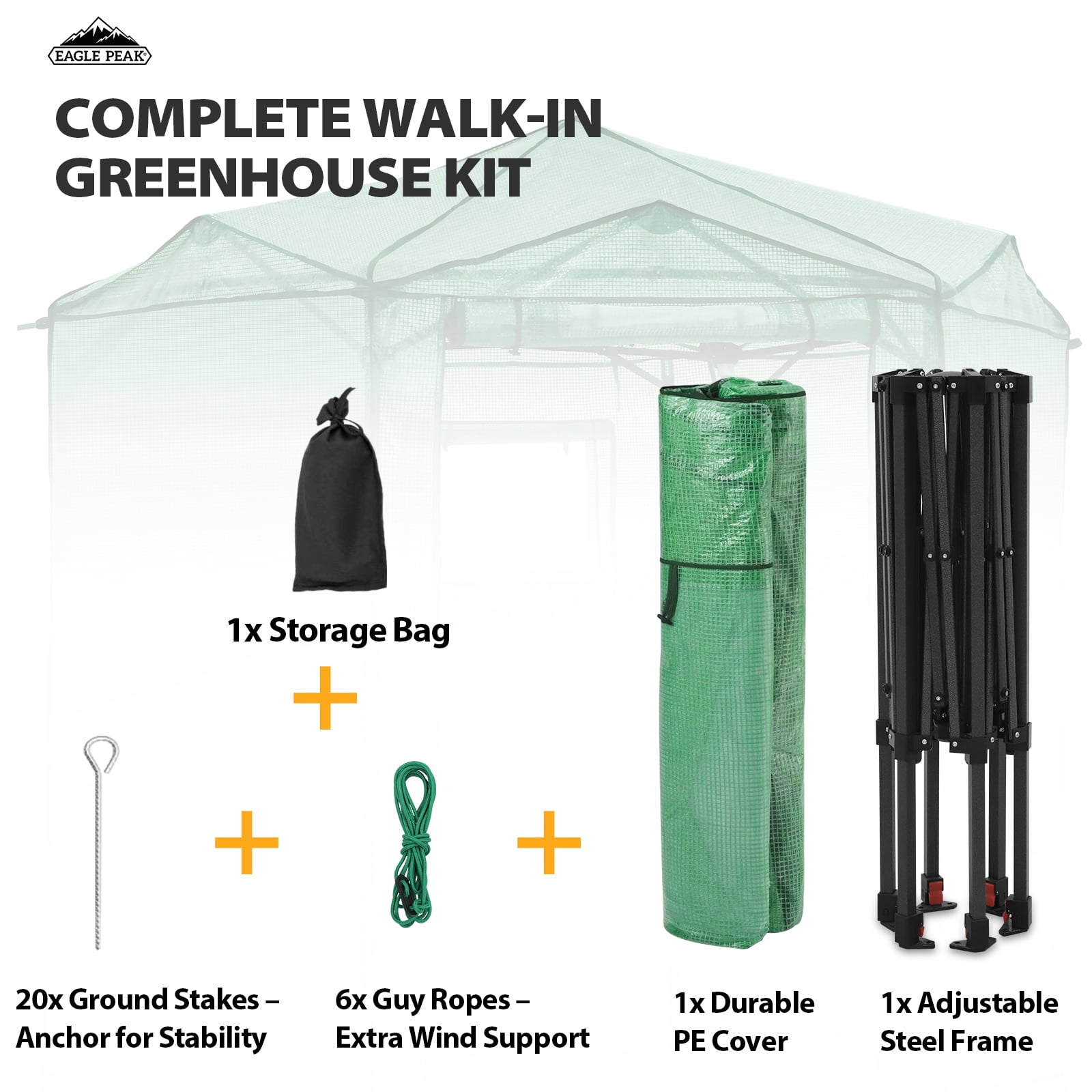 EAGLE PEAK 6.6x6.6 ft Hexagon Pop up Greenhouse, Portable Walk-in Grow Tent, All-Weather Plant Shelter, Green