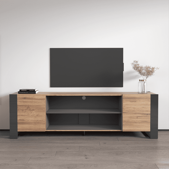 Woody EF TV Stand for TVs up to 85", Modern High Gloss 77" Entertainment Center, TV Media Console with Storage Cabinets