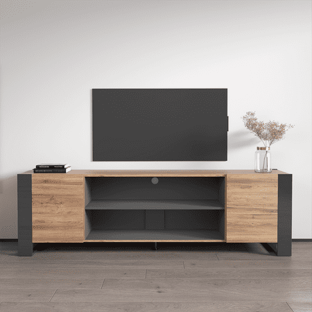 Woody EF TV Stand for TVs up to 85   Modern High Gloss 77  Entertainment Center  TV Media Console with Storage Cabinets