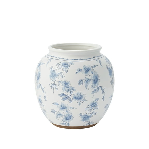 My Texas House 8" Blue Floral Round Ceramic Vase