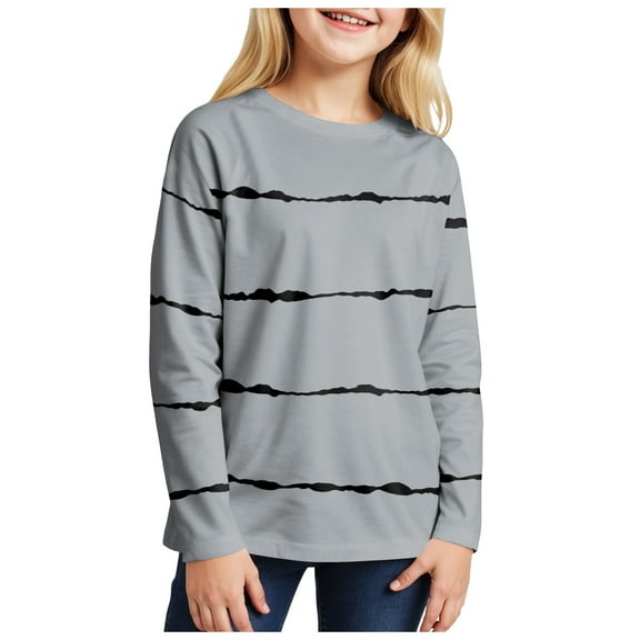 Gubotare Big Girls Shirts Girls Long Sleeve Cute T Shirts Kids Fall Tops Crewneck Clothes Loose Fit Size 11-12 (Dark Gray,11-12 Years)