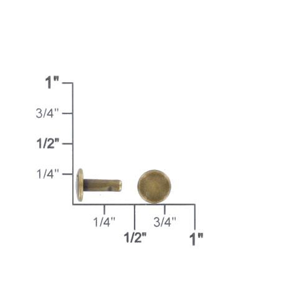 Double Cap Rivet, Antique Brass, Solid Brass-LL (100 sets per bag), Multiple Sizes