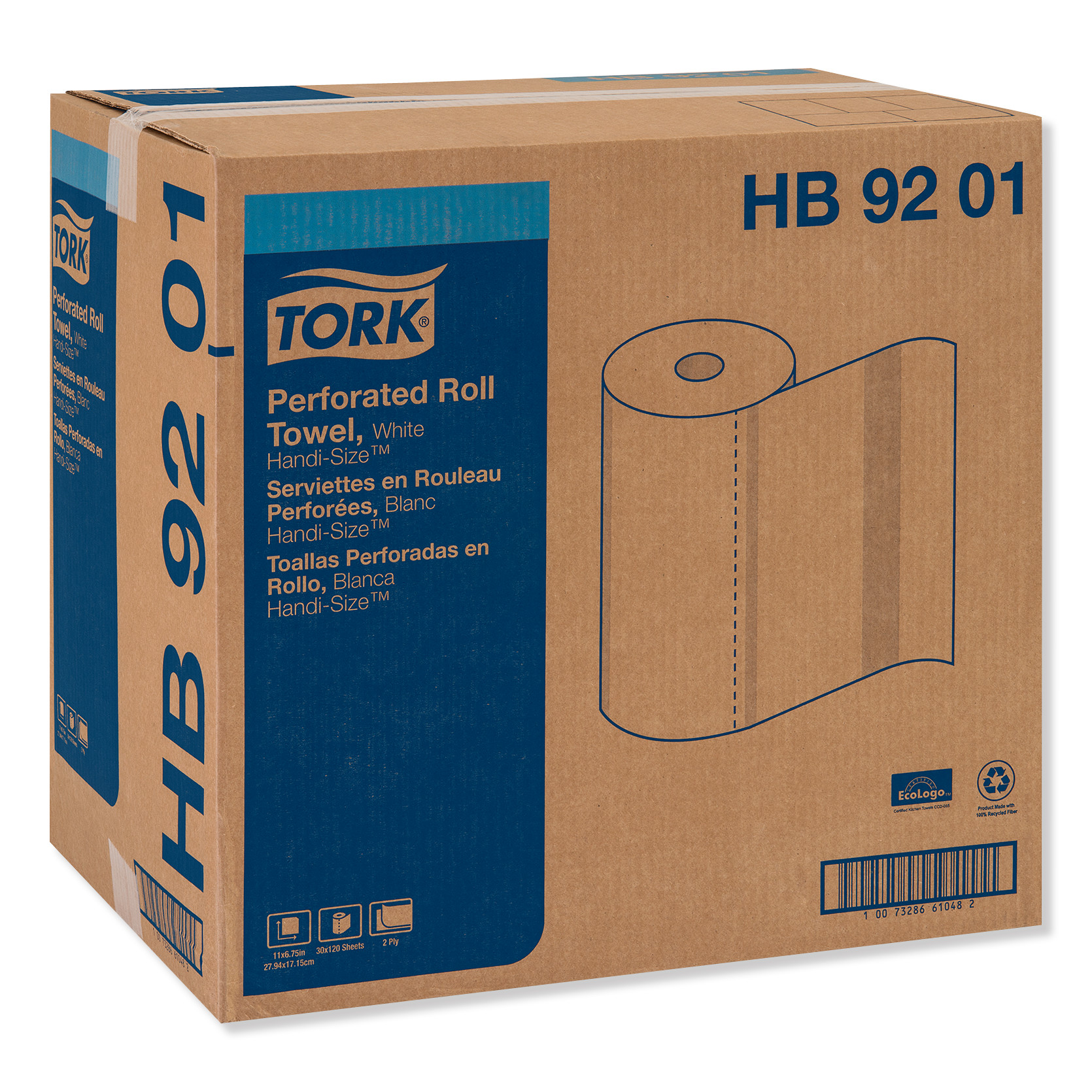 Tork Handi-Size Perforated Kitchen Roll Towel, 2-Ply, 11 x 6.75, White, 120/Roll, 30/Carton -TRKHB9201