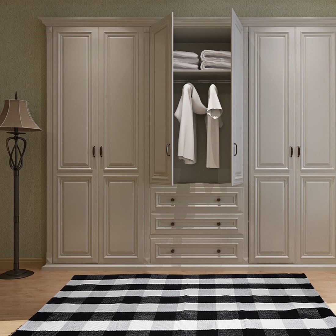 Unique Bargains Cotton Woven Checkered Area Rugs Floor Rug Carpet Mat Black & White 59"x35"