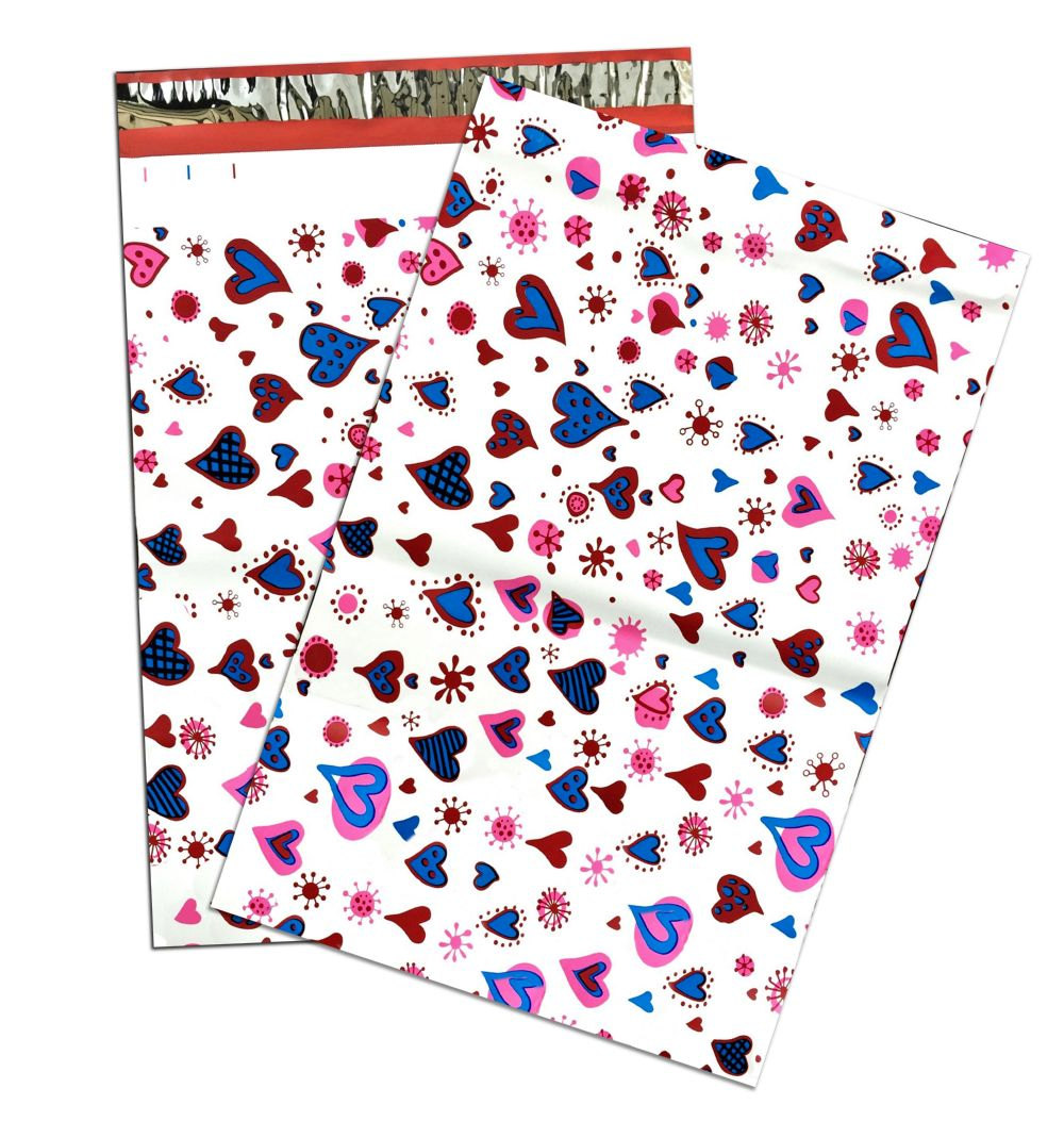14.5" x 19.5" Blue Heart Print Flat POLY MAILERS, USPS Approved