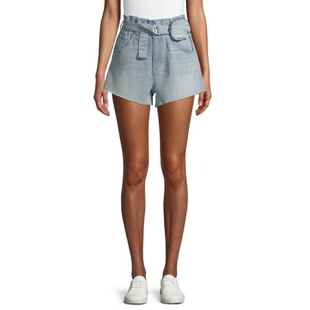 No Boundaries Juniors' Super High Rise Paperbag Shorts with Self Belt Purse