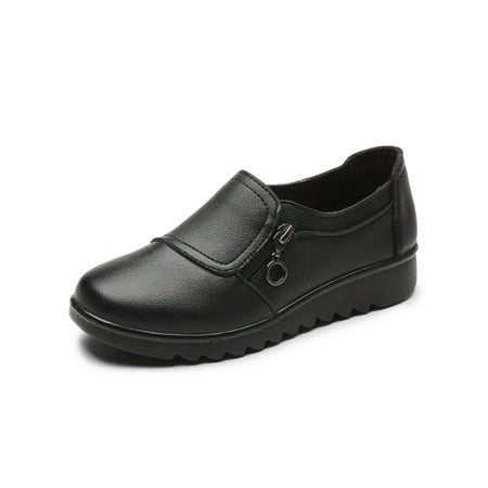 

Crocowalk Women Comfortable Slip On Casual Comfort Shoes Work Lightweight Round Toe Leather Shoe Black 7