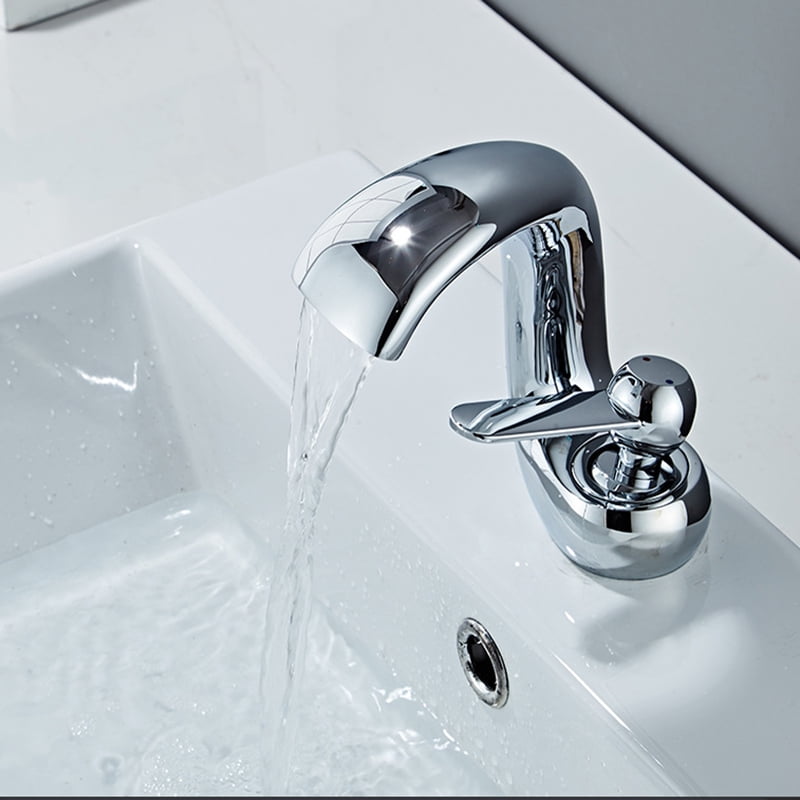 SOKNARKU Bathroom Sink Basin Waterfall Faucet Brass Deck Mount Single Hole Single Handle Cold And Hot Mixed Modern Creative Design Tap Including Two US Standard 3/8 Hoses Polished Chrome