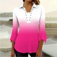thumbnail image 2 of Olyvenn Womens Summer Tops,Women's Casual Collared V-Neck Petal 3/4 Sleeve Gradient Blouse Stylish Lightweight Top for Everyday Wear Hot Pink XXL, 2 of 7