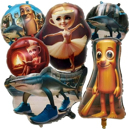 6Pcs Italian Brainrot Balloons for Birthday Party Decorations Tralalelo Tralala Foil Balloon Party Supplies Booth Props