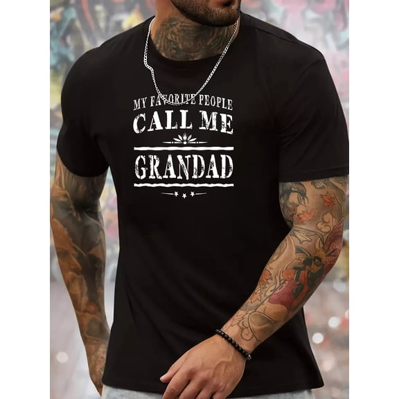 Grandad Print Tee Shirt, Tees For Men, Casual Short Sleeve T-shirt For Summer