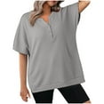 thumbnail image 2 of ALLLIST Notch Neck Womens Tops Summer Gray Short Sleeve Solid Button T-Shirts Casual Blouse for Women, 2 of 6