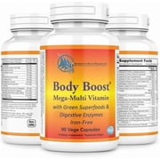 Body Boost® by Alternative Health Research: Iron-Free Mega Multivitamin and Mineral Supplement with Green Superfoods and Digestive Enzymes