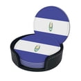 thumbnail image 3 of El Salvador Flags Coasters With Leather Holder Set Of 6 Round Coasters for Home and Kitchen Decor, 3 of 7
