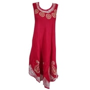 Mogul Women's Batik Tank Dress Red Embroidered Comfort Apparel