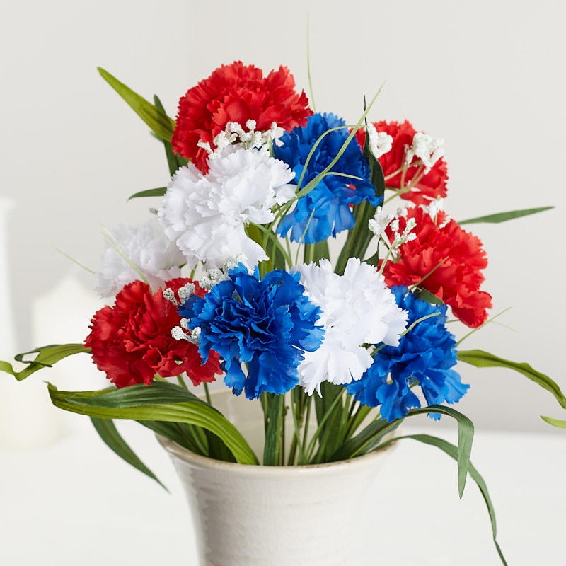 Artificial Americana Themed Carnation Bush with Red White and Blue Carnations 