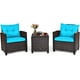 Costway 3PCS Patio Rattan Furniture Set Cushioned Conversation Set Sofa Turquoise - image 4 of 10