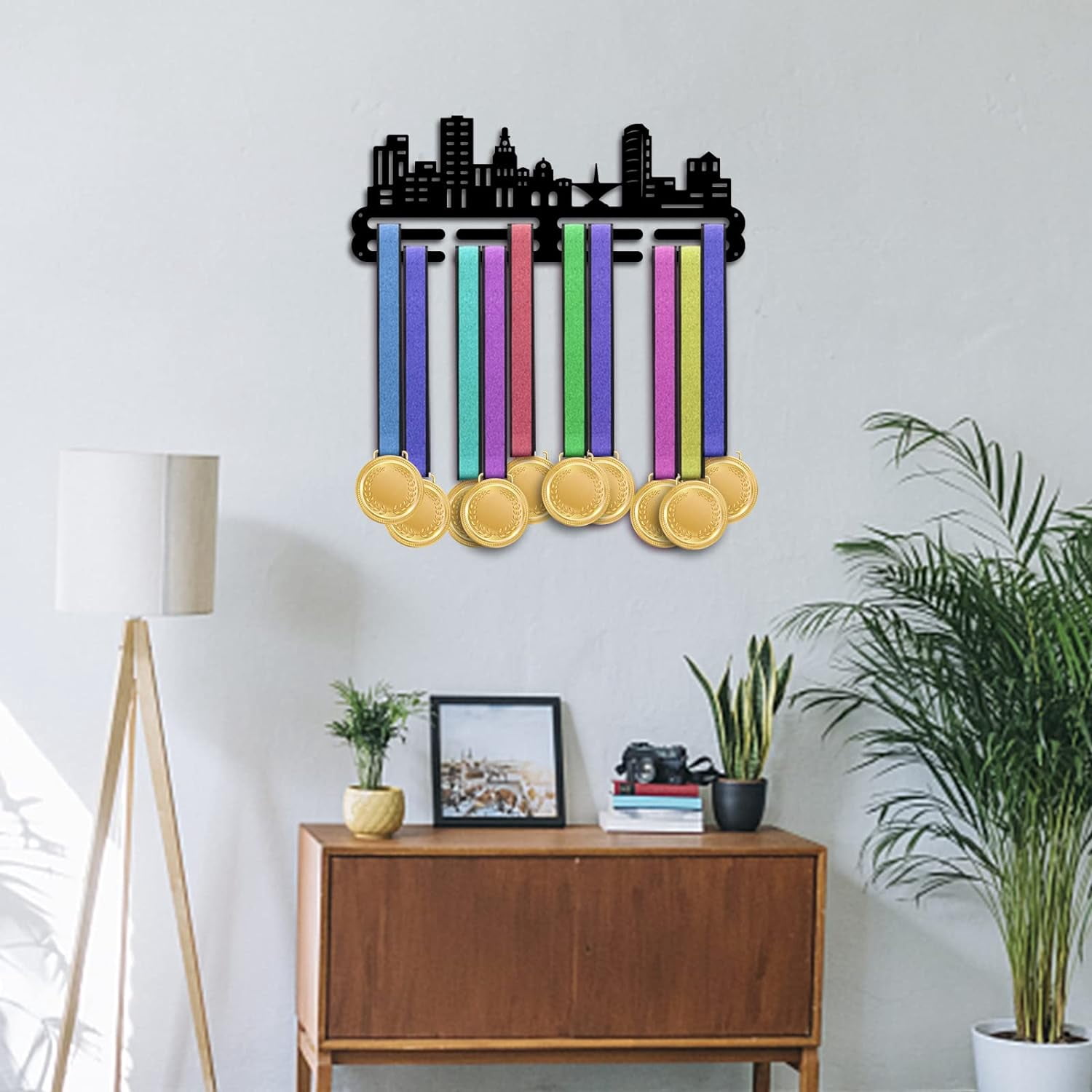Medal Display Hanger Holder City Silhouette Medal Holder 15.7” Awards Ribbon Hanger Medal Display Wall Rack Sports Medal Hanger Display for Sports Marathon Athletes Awards Cheer DIYDIY