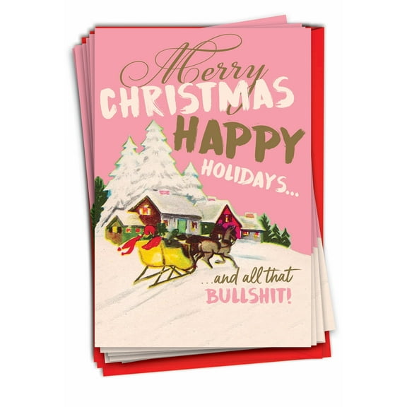 Pack of 12 Merry Christmas Cards Funny (1 Design, 12 Cards) - Season's Bullsh*t C6693XSG-B12x1