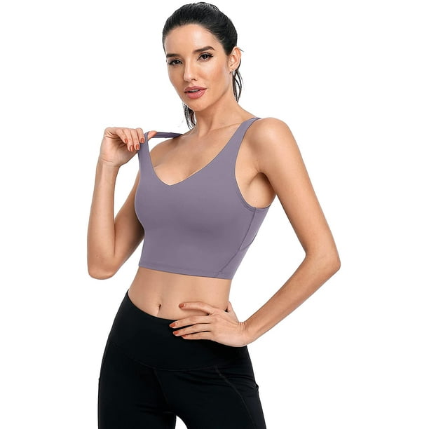 UUE Sports Bras for Women, Adjustable Strappy Removable Padded Tank Tops  for Yoga Workout Fitness Longline Medium Support Bra, Pink, Medium :  : Clothing, Shoes & Accessories