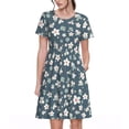 thumbnail image 1 of Easygdp Blue Flower para Vestido Transpirable de Mujer, Vestido Suelto de Manga Corta con Pliegues y Bolsillos para el Verano, 1 of 6