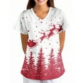 thumbnail image 5 of Garbnen Christmas Scrubs for Women Workwear V Neck Short Sleeve Women's Tops Holiday Print Nurses Working Uniforms with Pockets S-5XL, 5 of 5