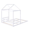 thumbnail image 5 of Euroco Wood Full Size House Bed with Roof, Floor Platform Bed with Guardrails for Bedroom, White, 5 of 8