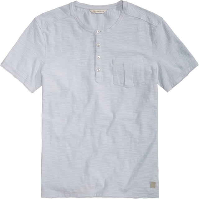 Calvin Klein Camisa henley con bolsillo texturizado para hombre, azul, mediano