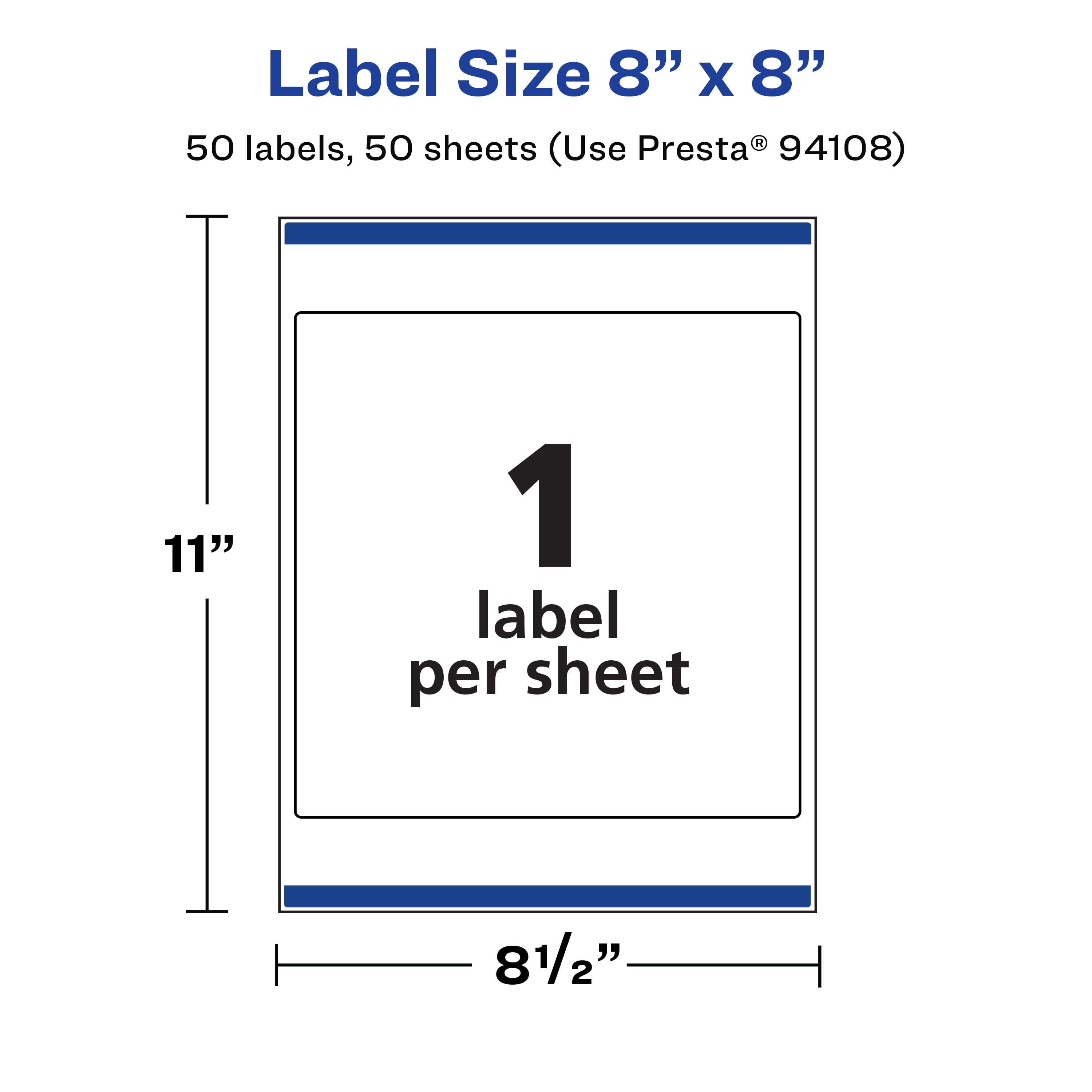 Avery Matte White Square Labels, 8" x 8", 50 Labels