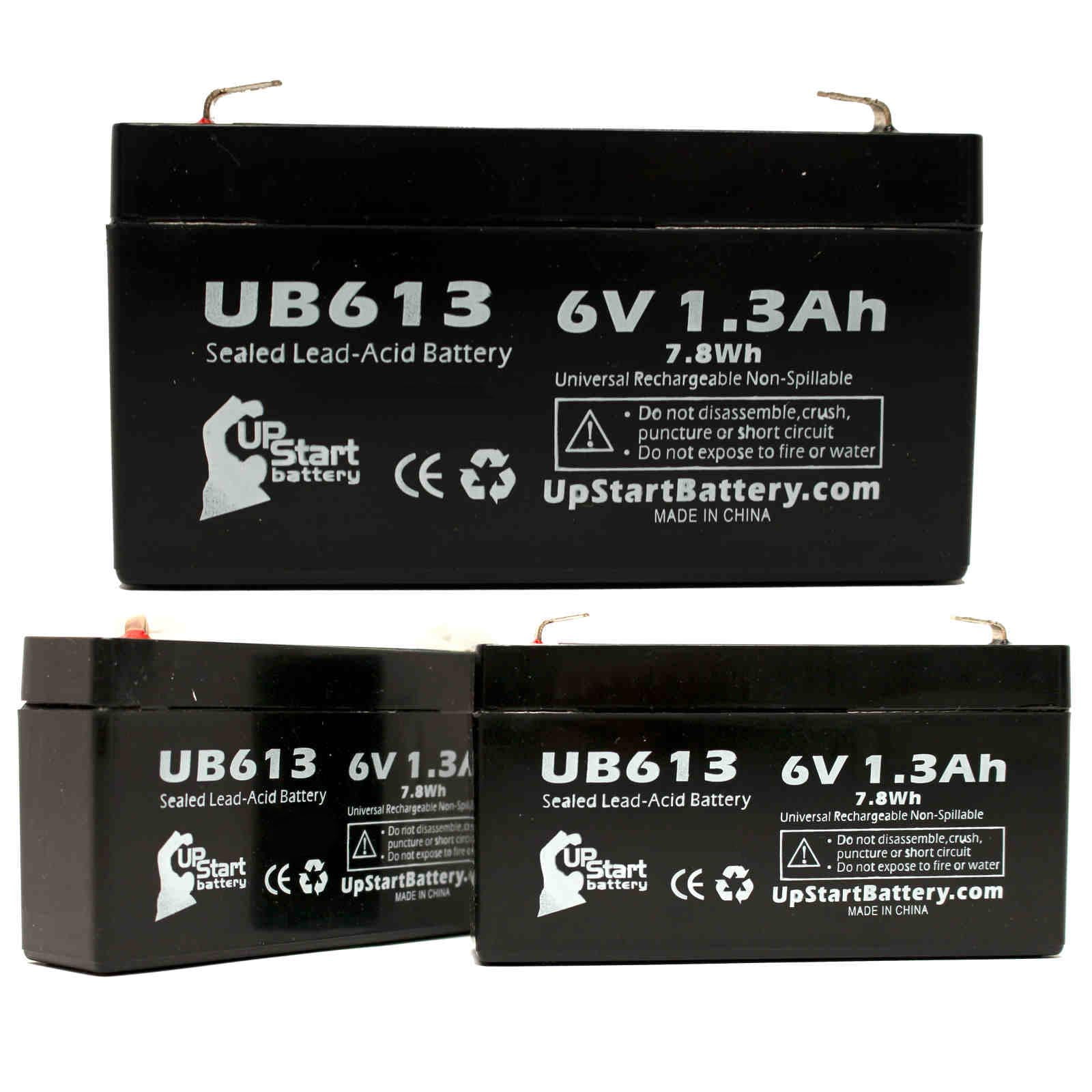 - Includes Two F1 to F2 Terminal Adapters Replacement for Toyo 3FM1.3 Battery Replacement UB613 Universal Sealed Lead Acid Battery 6V, 1.3Ah, 1300mAh, F1 Terminal, AGM, SLA