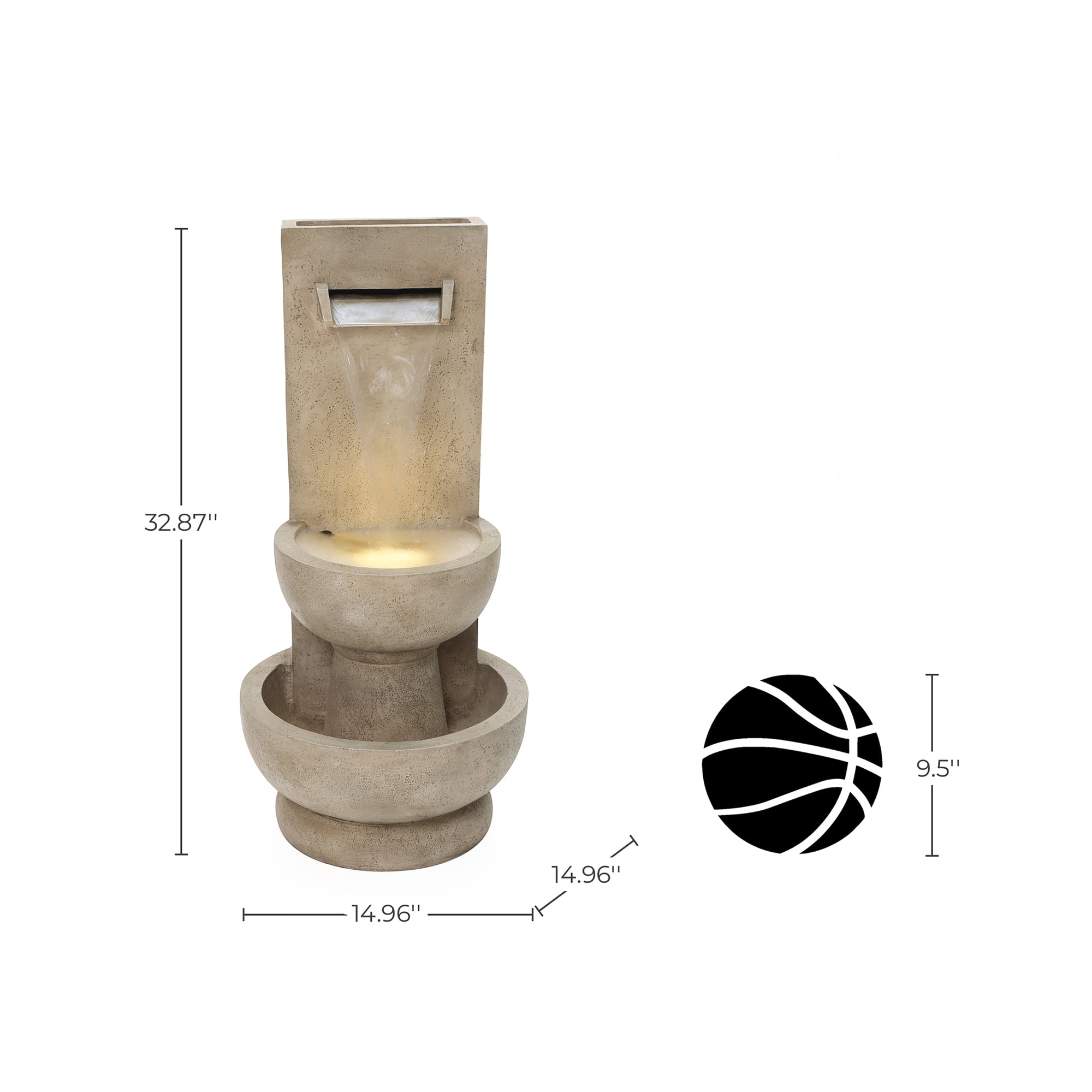 LuxenHome 2.7-Feet Tall Polyresin Fountain with Planter, Lighted Outdoor Water Feature