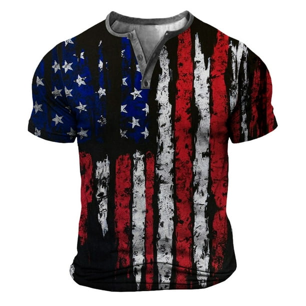 Juebong Clothing Clearance Mens Patriotic Henley Shirts Trendy July 4th ...