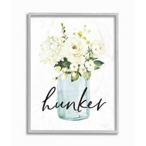 Stupell Industries Hunker Text Spring Floral Bouquet Blue White Framed Wall Art Design by Lettered and Lined, 11" x 14", Gray Framed