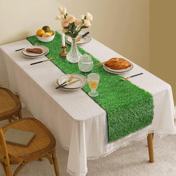 Gqtwoy Easter Table Flags, Artificial Grass Table Runner, Party Decorations, Reusable Tablecloth, Perfect for Easter and Spring Celebrations, Eco-friendly Table Decor
