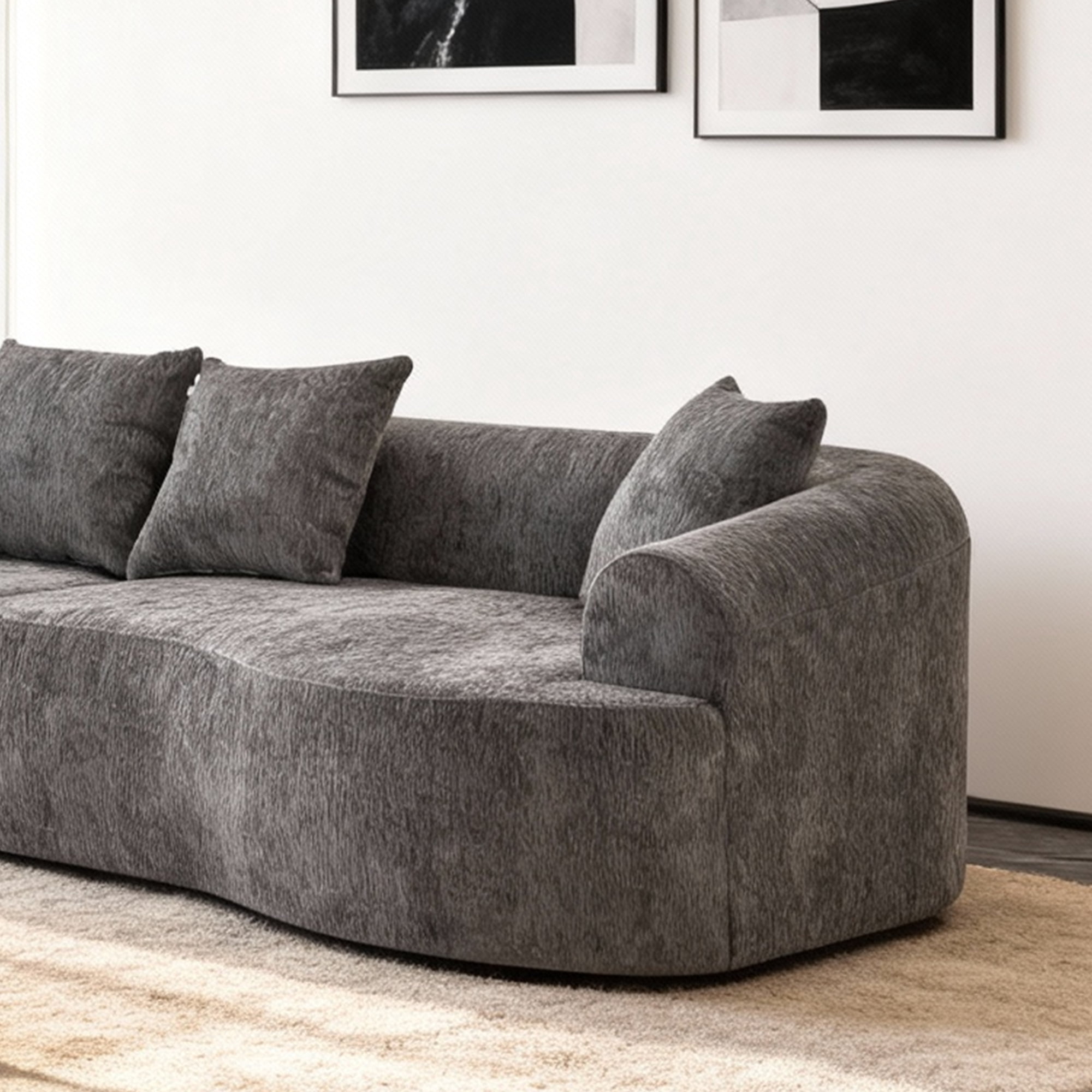 Leumius 108" Curved Boneless Sofa, Compression Modular Sectional, Chenille Couches Sleeper for Living Room Bedroom Apartment Lounge Grey
