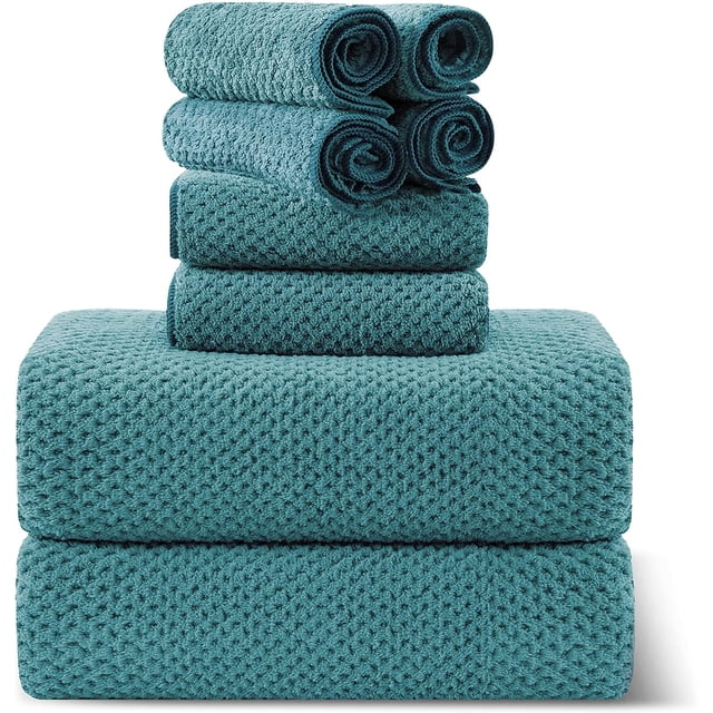8-Piece Turquoise Bath Towel Set, 2 Extra Large Bath Towel Sheets, 2 Hand Towels and 4 Washcloths - Highly Absorbent Quick Dry Microfiber,Ultra Soft Towel Set for Bathroom, Waffle Weave Design
